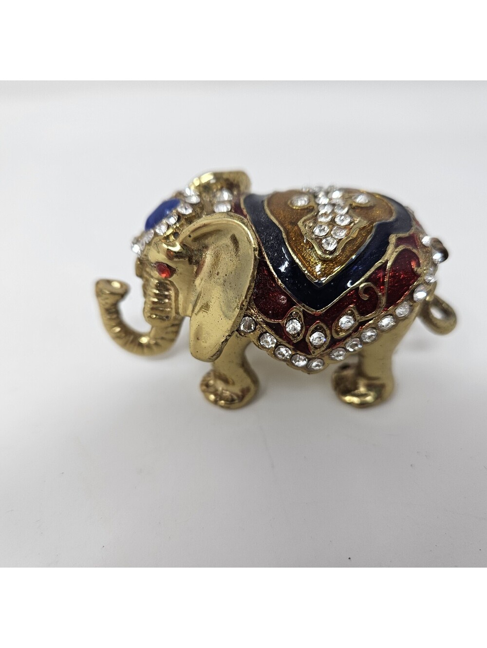 Jeweled Elephant Hinged Trinket Box Set 3 Gold Tone Rhinestones 4th Trunk Broken - Picture 10 of 16
